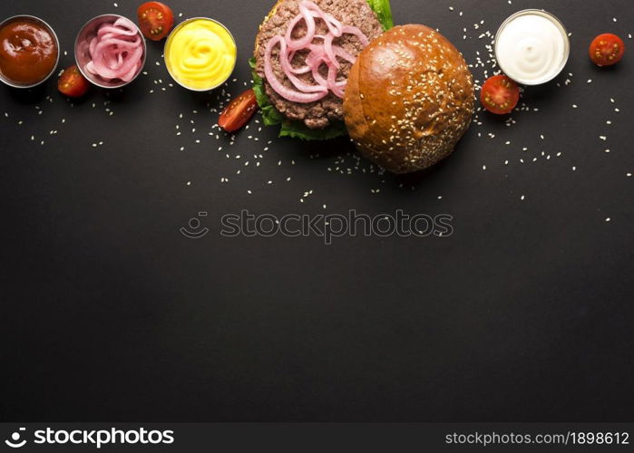 delicious hamburger with ketchups mustard. Resolution and high quality beautiful photo. delicious hamburger with ketchups mustard. High quality beautiful photo concept