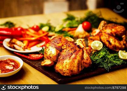 Delicious home baked chicken 3d illustrated