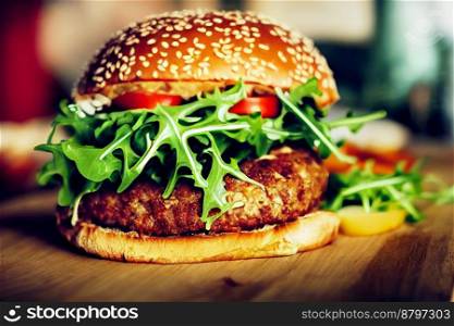 Delicious home made burger 3d illustrated