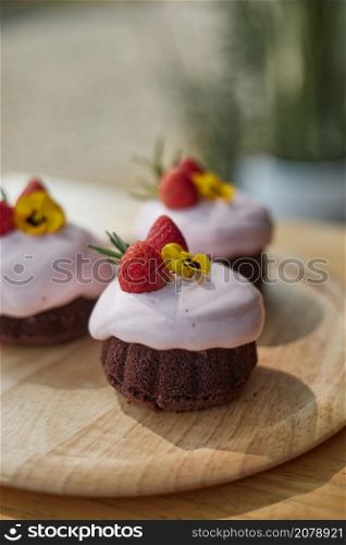 delicious homemade chocolate cake with strawberries cream.. chocolate cake with strawberries cream.