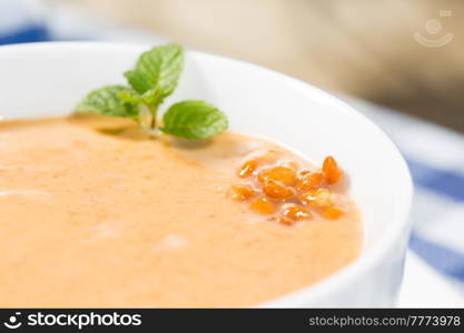 Delicious homemade cream of lentils with meat