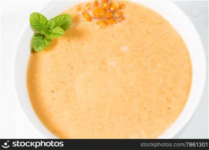 Delicious homemade cream of lentils with meat