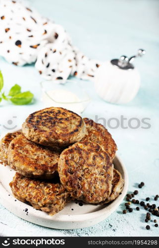 Delicious homemade cutlets in bowl. chiocken cutlets. fried cutlets