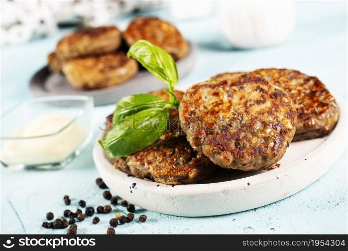 Delicious homemade cutlets in bowl. chiocken cutlets. fried cutlets