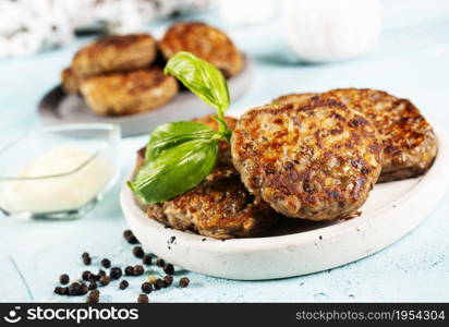 Delicious homemade cutlets in bowl. chiocken cutlets. fried cutlets