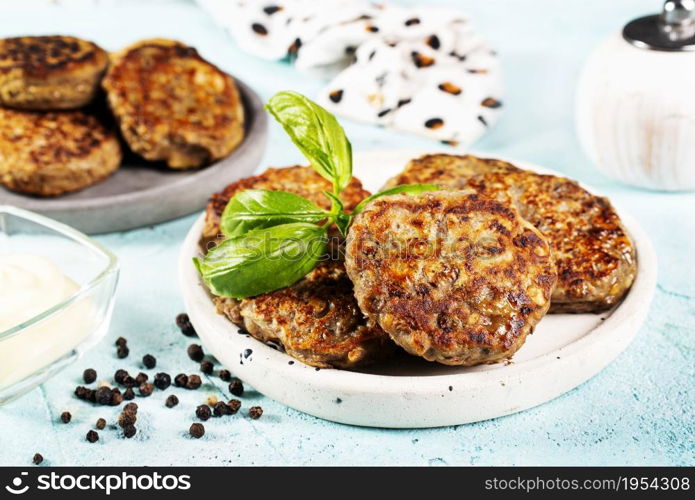 Delicious homemade cutlets in bowl. chiocken cutlets. fried cutlets