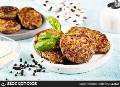 Delicious homemade cutlets in bowl. chiocken cutlets. fried cutlets