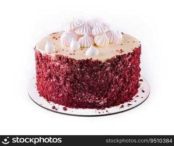 Delicious homemade red velvet cake with meringue