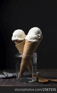 delicious ice cream cones with vanilla