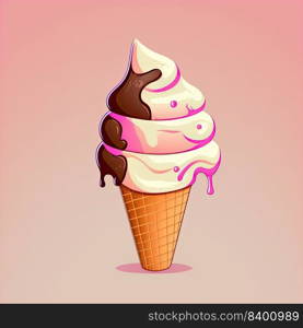 Delicious ice cream on a color background. Color illustration. Generative AI