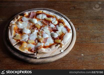 delicious italian pizza served on wooden plate