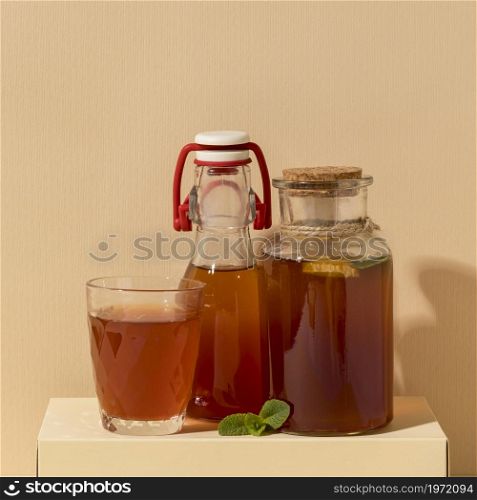 delicious kombucha drink arrangement. High resolution photo. delicious kombucha drink arrangement. High quality photo