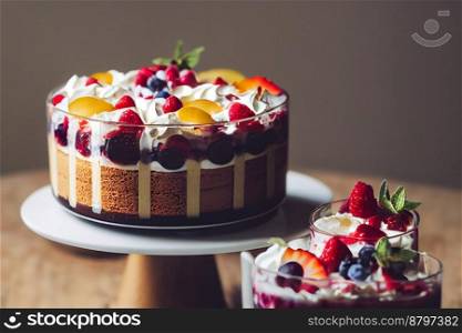 Delicious layered trifle cake 3d illustrated