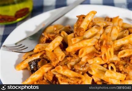 Delicious macaroni with tomato and eggplant
