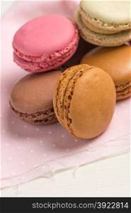 Delicious Macarons, French Pastry Cookies with Cream.
