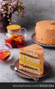 Delicious mango and passion fruit mousse cake