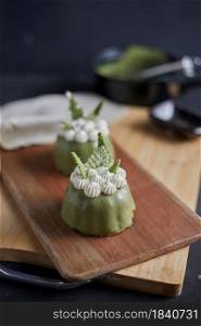 delicious Matcha cake made from green tea. Matcha cake made from green tea
