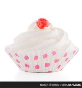 Delicious meringue sugar candy on white background.