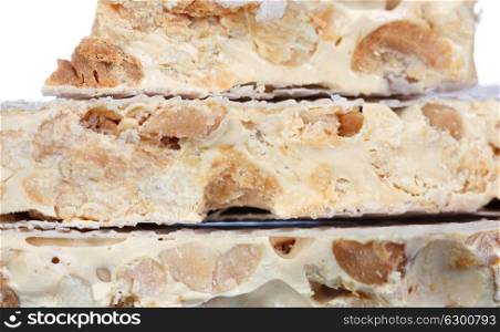 Delicious nougat typical sweet Christmas isolated on a white background