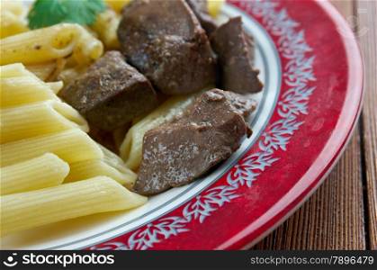 Delicious pasta with pork liver .Italian cuisine