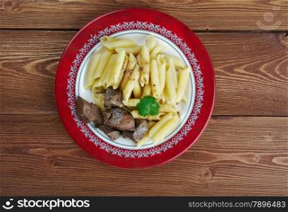 Delicious pasta with pork liver .Italian cuisine