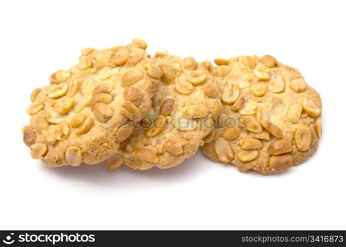 Delicious peanut cookies isolated on white background