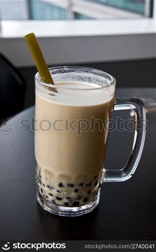 Delicious pearl milk tea closeup