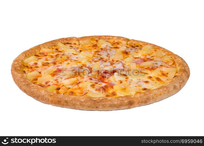 Delicious pizza isolated on white background with copy space