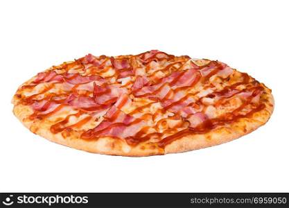 Delicious pizza isolated on white background with copy space