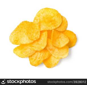 Delicious potato chips isolated on white. With clipping path