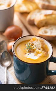 delicious pumpkin soup for lunch. tasty and healthy food
