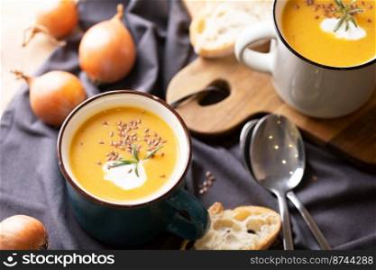delicious pumpkin soup for lunch. tasty and healthy food 