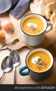 delicious pumpkin soup for lunch. tasty and healthy food 