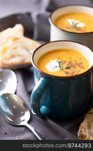 delicious pumpkin soup for lunch. tasty and healthy food 