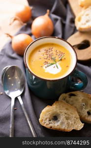 delicious pumpkin soup for lunch. tasty and healthy food 