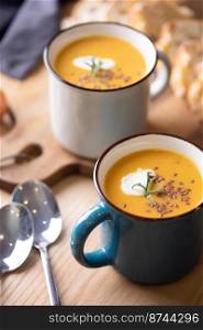 delicious pumpkin soup for lunch. tasty and healthy food
