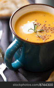 delicious pumpkin soup for lunch. tasty and healthy food 