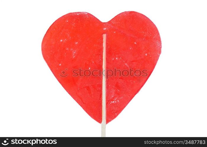 Delicious red lollipop on a over white background