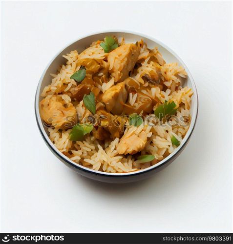 Delicious Rice with Chicken Indian Recipe. AI Generative 