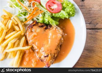 Delicious set of grilled chicken steak, stock photo