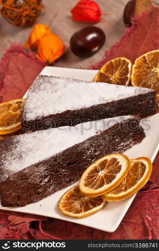 Delicious slice of chestnut cake for autumn season