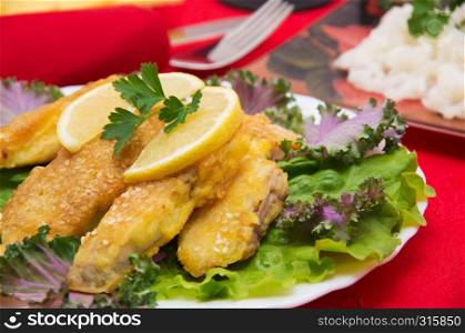Delicious spiced catfish escalope in sesame