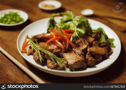 Delicious stirfried duck with black paper 3d illustrated