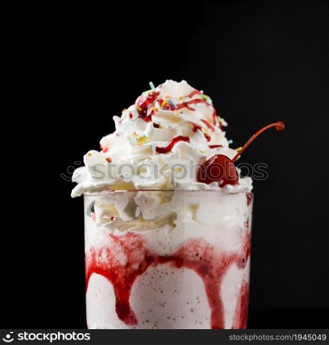 delicious strawberry milkshake beverage front view. High resolution photo. delicious strawberry milkshake beverage front view. High quality photo