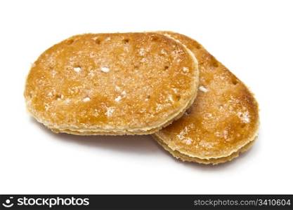 Delicious sweet crackers closuep on white background