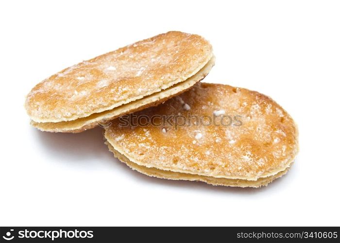 Delicious sweet crackers closuep on white background