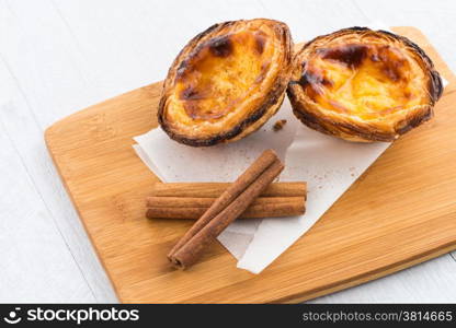 Delicious traditional asian dessert egg tarts.