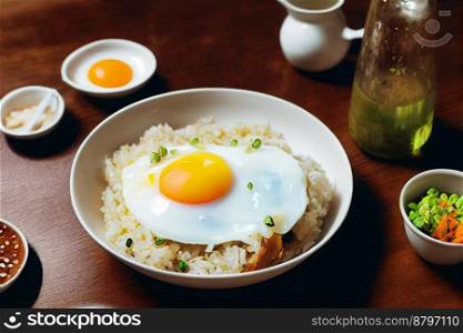 Delicious traditional fried rice with egg 3d illustrated