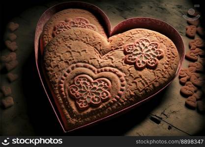 Delicious Valentines Day heart shaped cookies. Sweet hearts made with laborious decoration and love. Generative AI.