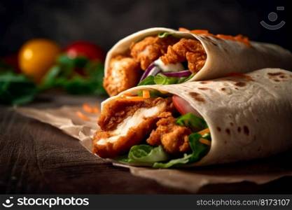 Delicious wrap chicken. Dish meal. Generate Ai. Delicious wrap chicken. Generate Ai